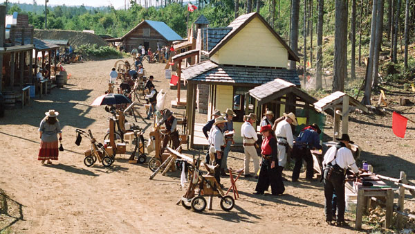 Main Street, Boom Town; the wheeled carts hold the rifles and “ammunition”  