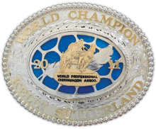 Sterling silver and gold 2011 World Champion buckle presented to Kelly Sutherland.