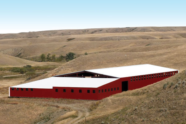 Exterior and interior of of Craig and Camille Reesor’s Two C Ranch Horses almost-completed arena near Irvine, Alta. Photo courtesy Camille Reesor