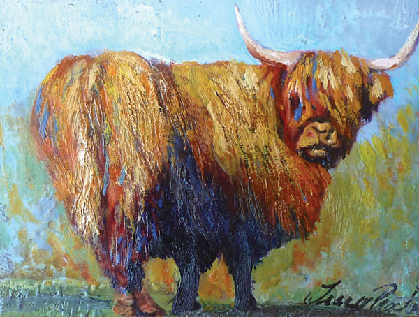 Tracy Proctor Benzinger Bovine, encaustic on birch panel with painted edges