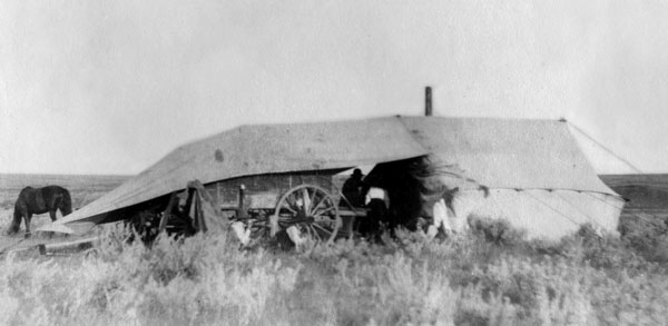 The chuckwagon and tent; similar outfits were used on the general roundups. Photo courtesy Terri Mason.