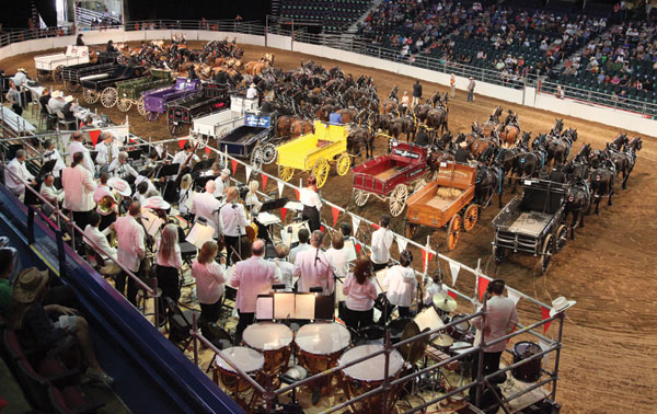 The Calgary Philharmonic played live during the Six-Horse Hitch competition in the Saddledome. Photo courtesy of Calgary Stampede.